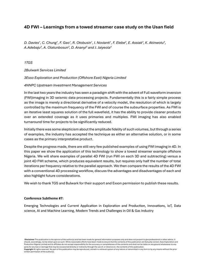 4D FWI Imaging Application in Usan Field