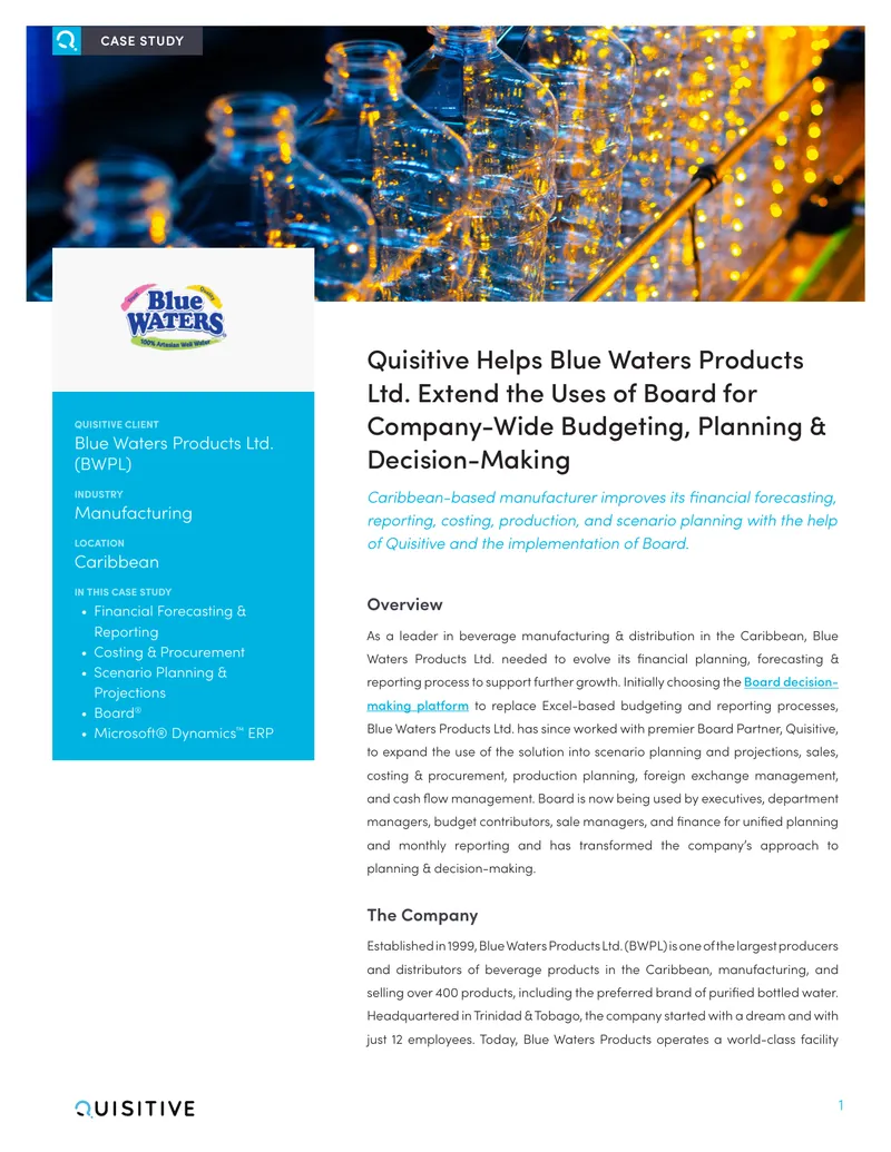 Quisitive Case Study on Blue Waters Products Ltd