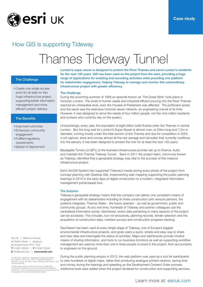 GIS Support for Thames Tideway Tunnel Project