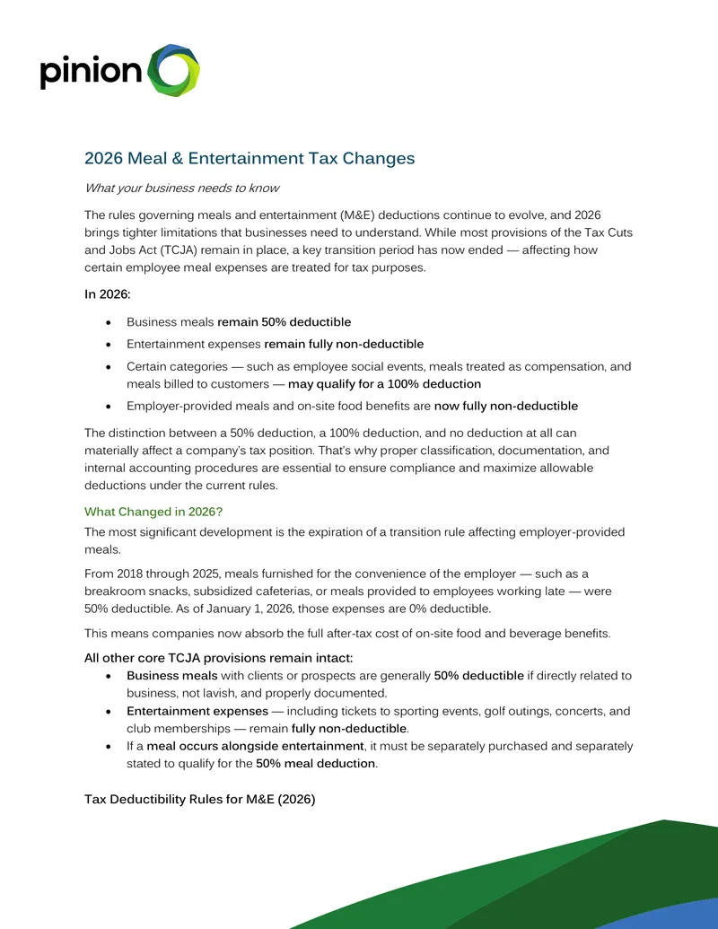2026 Meal and Entertainment Tax Deduction Changes