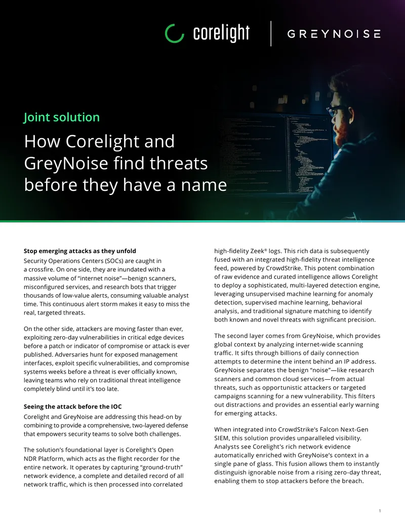 Corelight and GreyNoise Threat Detection Solution