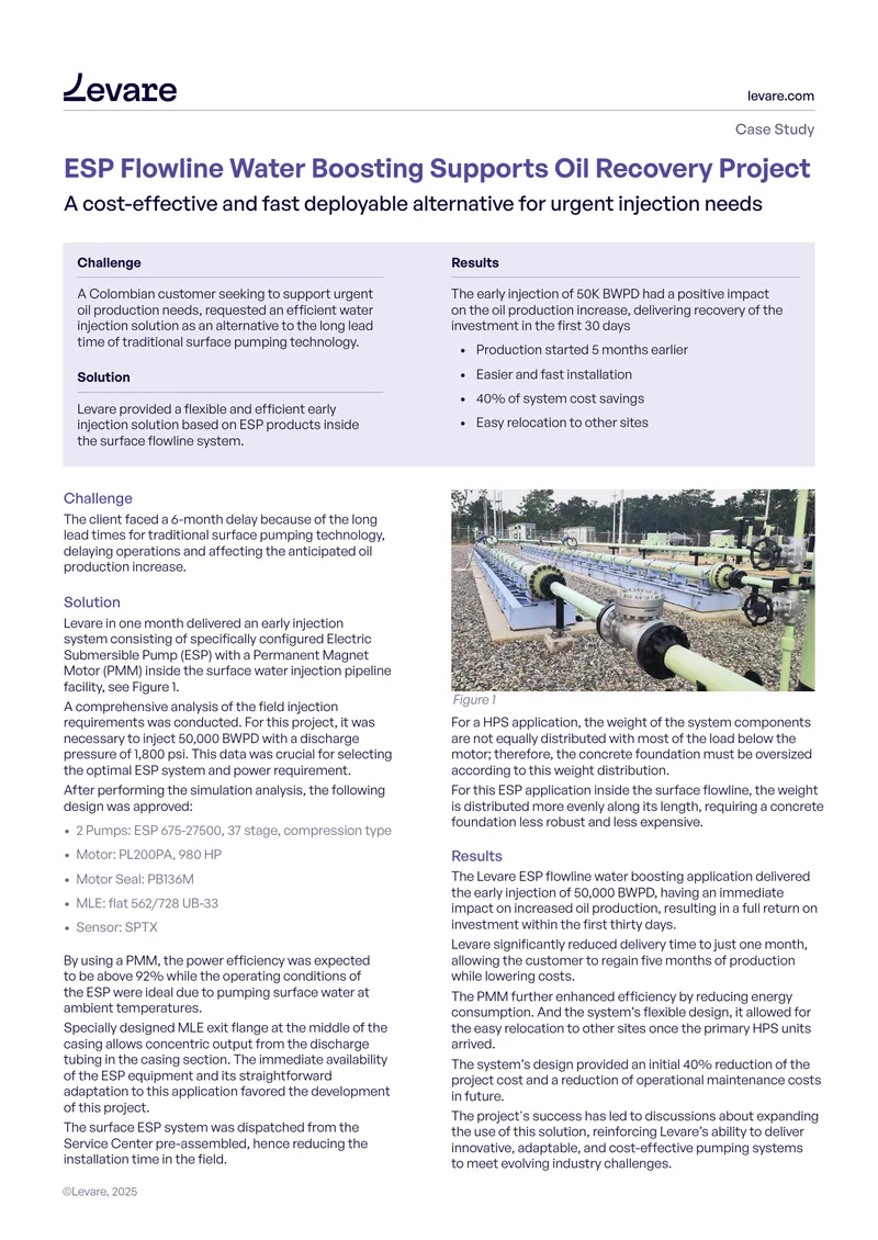 ESP Flowline Water Boosting for Oil Recovery