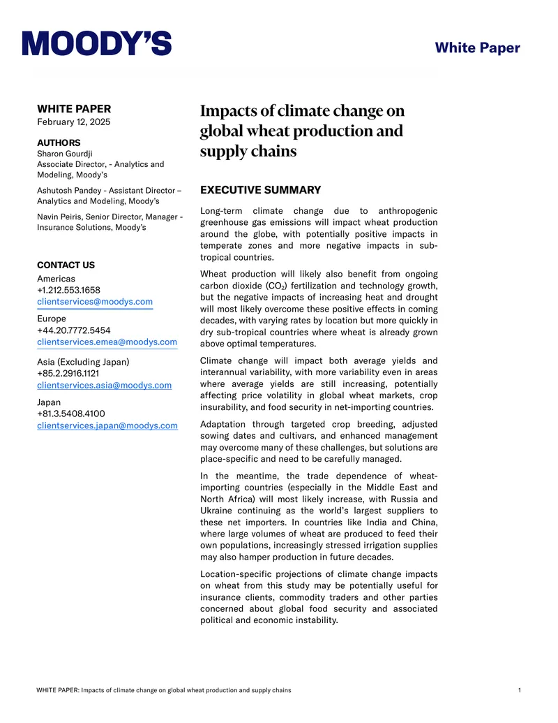 Impacts of Climate Change on Global Wheat Production