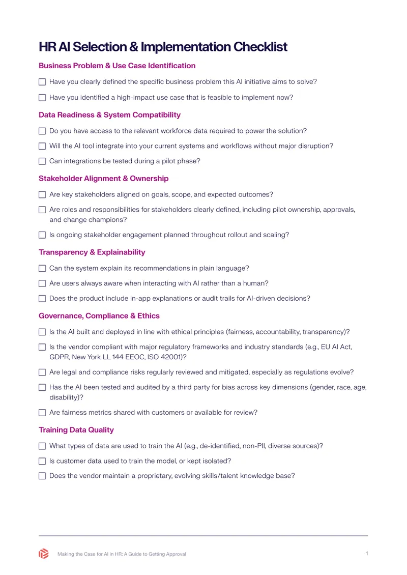 AI Implementation Checklist for Human Resources