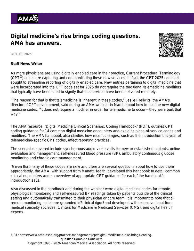 Digital Medicine Coding Handbook Overview