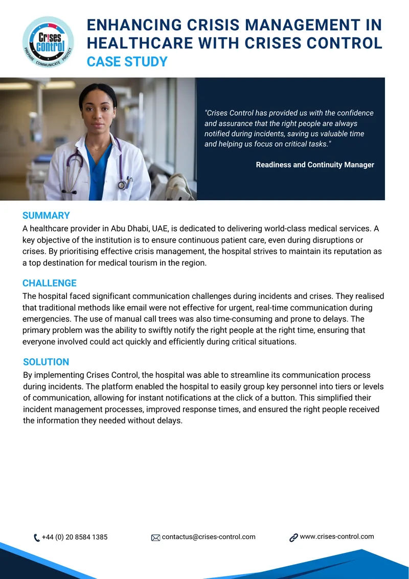 Enhancing Crisis Management in Healthcare Case Study