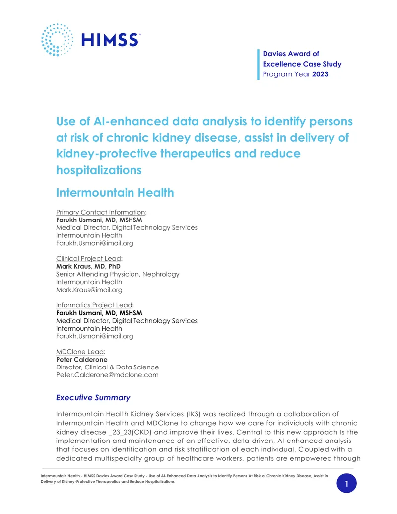 Intermountain Health HIMSS Davies Award Case Study