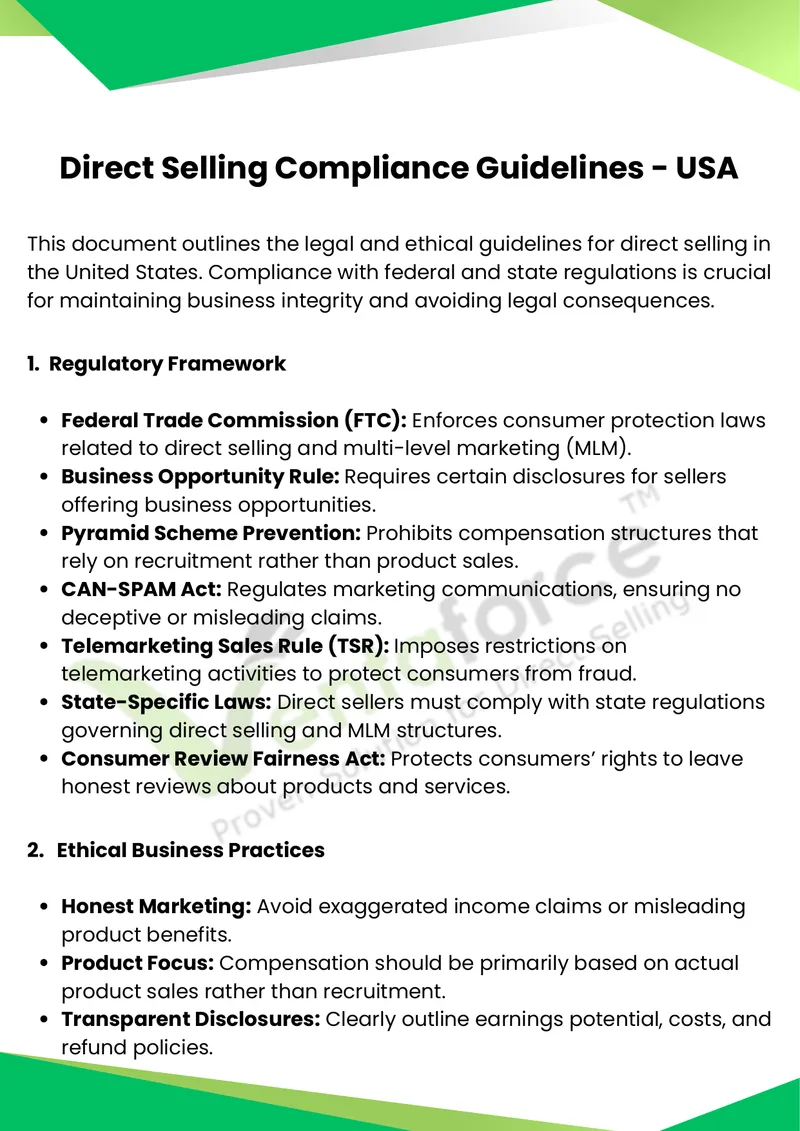 Direct Selling Compliance Guidelines for the USA