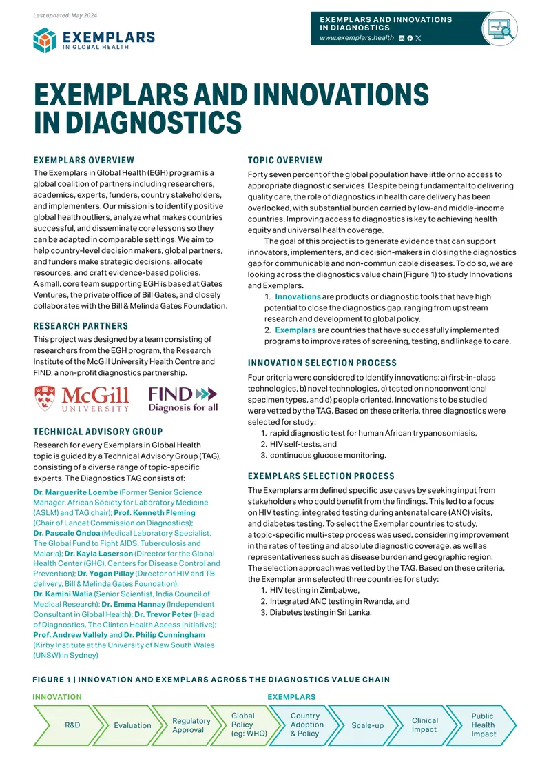 Innovations and Exemplars in Diagnostics
