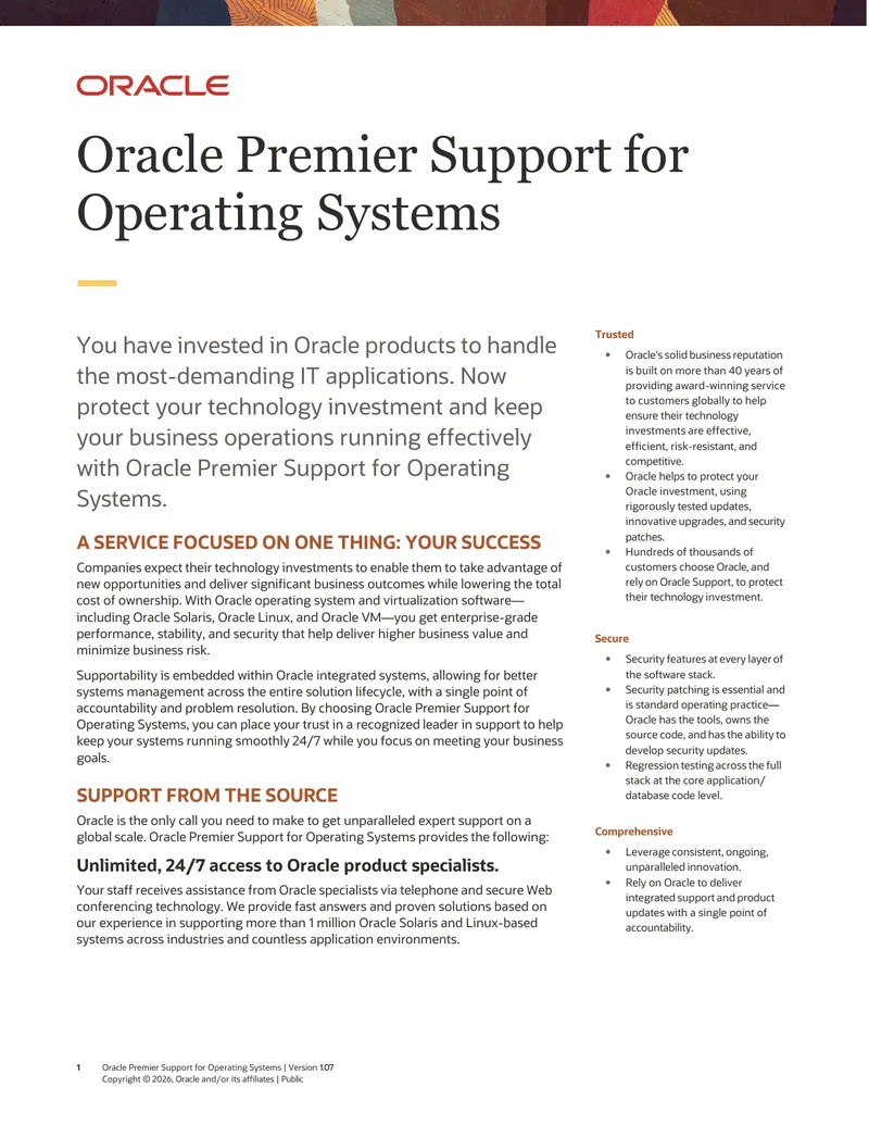 Oracle Premier Support for Operating Systems Overview