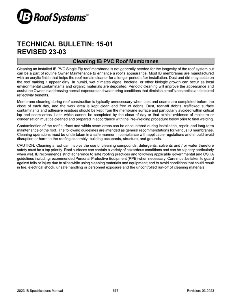 Cleaning Procedures for IB PVC Roof Membranes