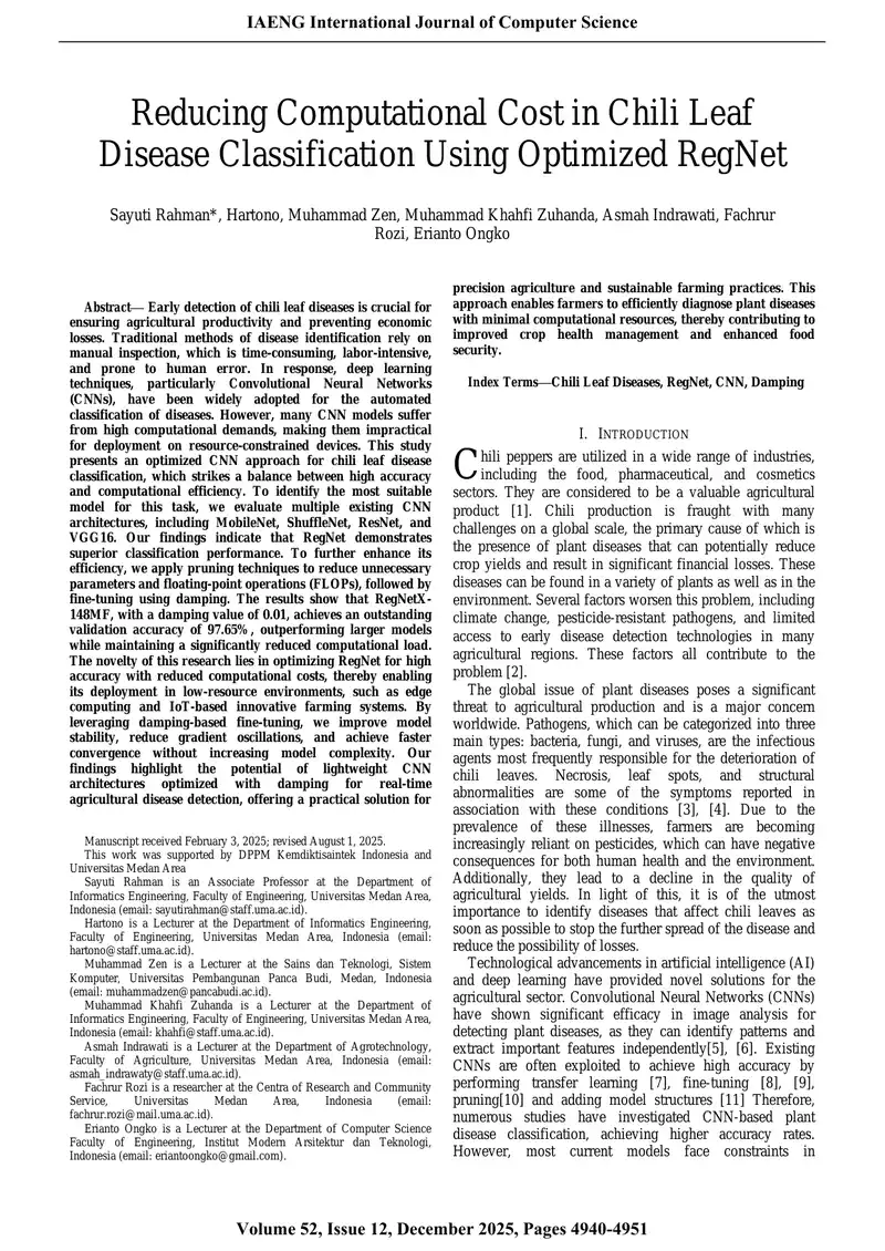 Optimized CNN for Chili Leaf Disease Classification