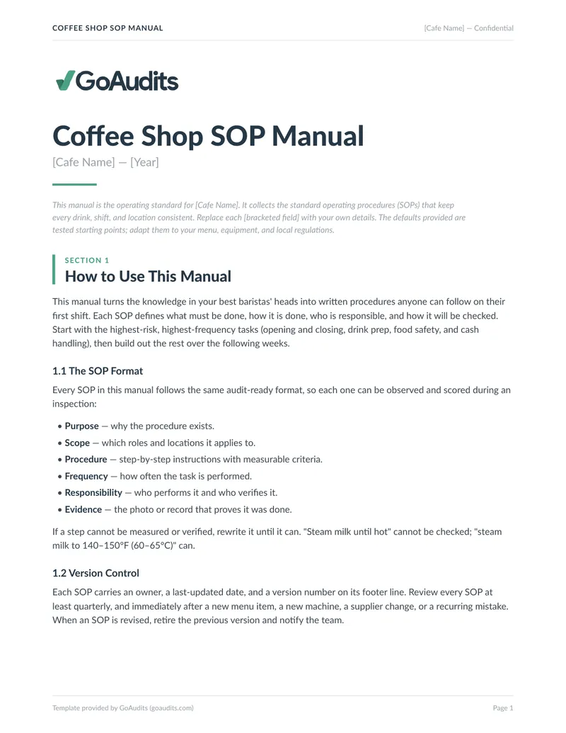 Coffee Shop Standard Operating Procedures Manual