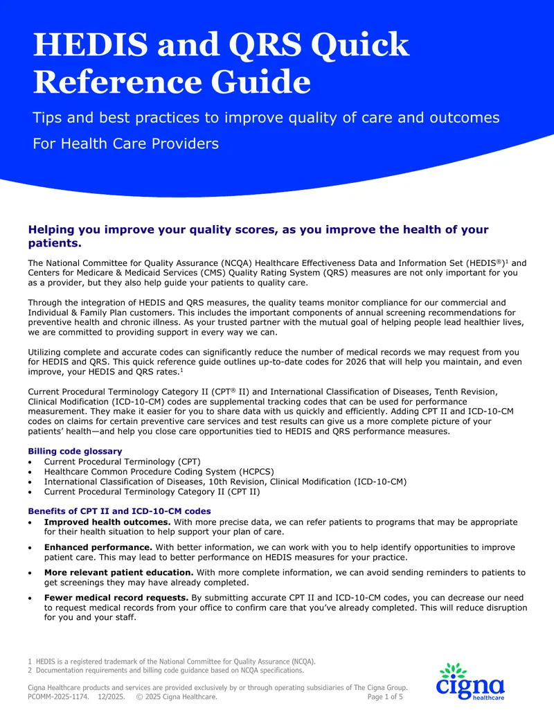 HEDIS and QRS Quick Reference Guide