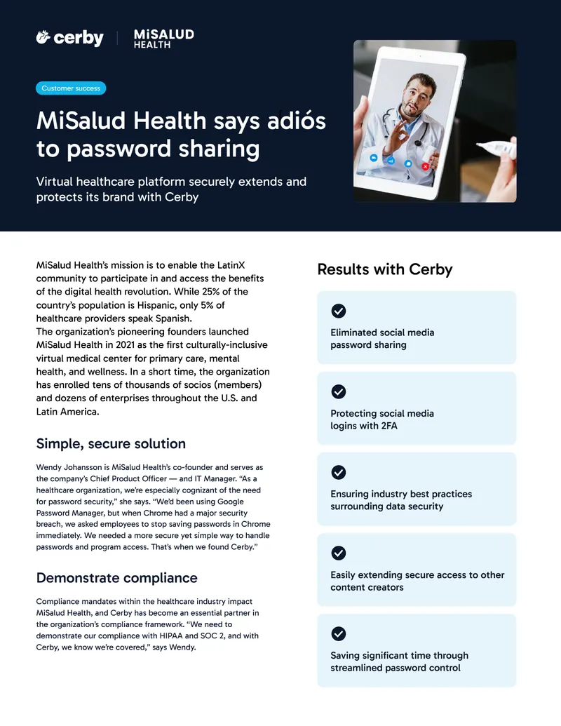 MiSalud Health Implements Cerby for Password Security