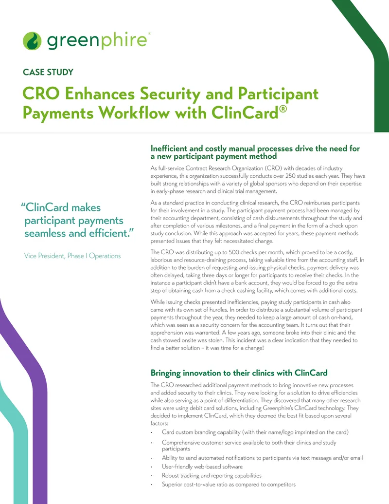 CRO Enhances Security and Payments Workflow with ClinCard