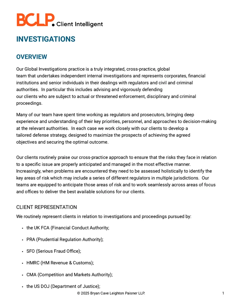 Global Investigations Practice Overview