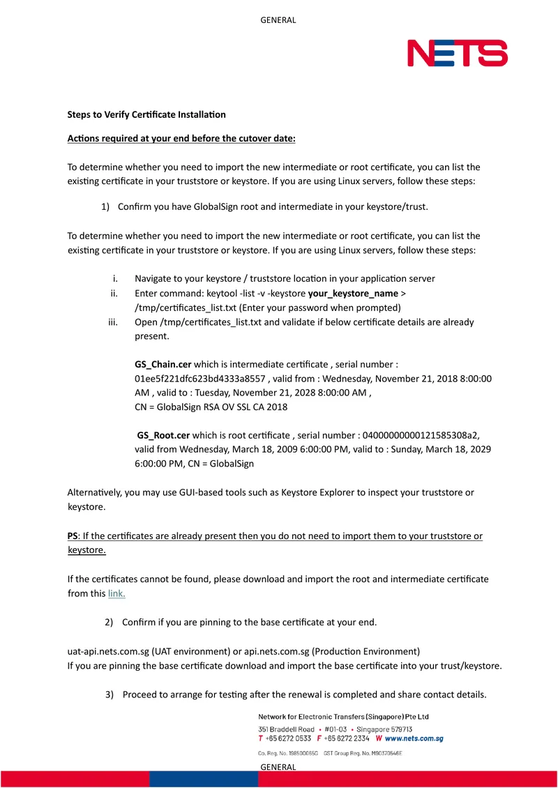 Certificate Installation Verification Steps