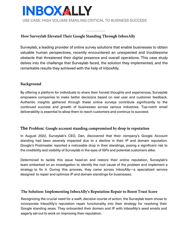 Surveylab Case Study on Email Deliverability Improvement