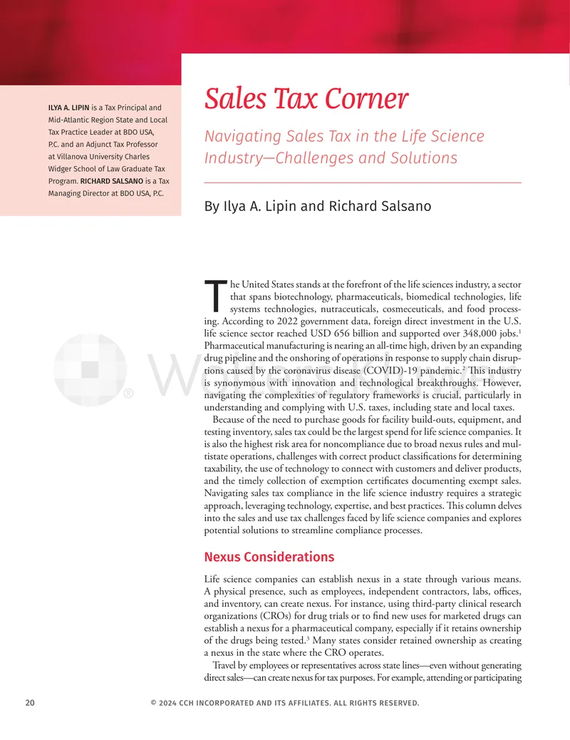Navigating Sales Tax in the Life Science Industry preview page 1