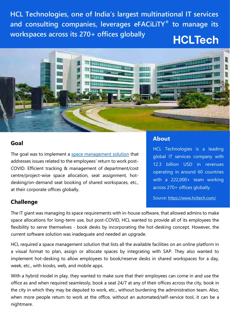 HCL Technologies Space Management Solution Implementation