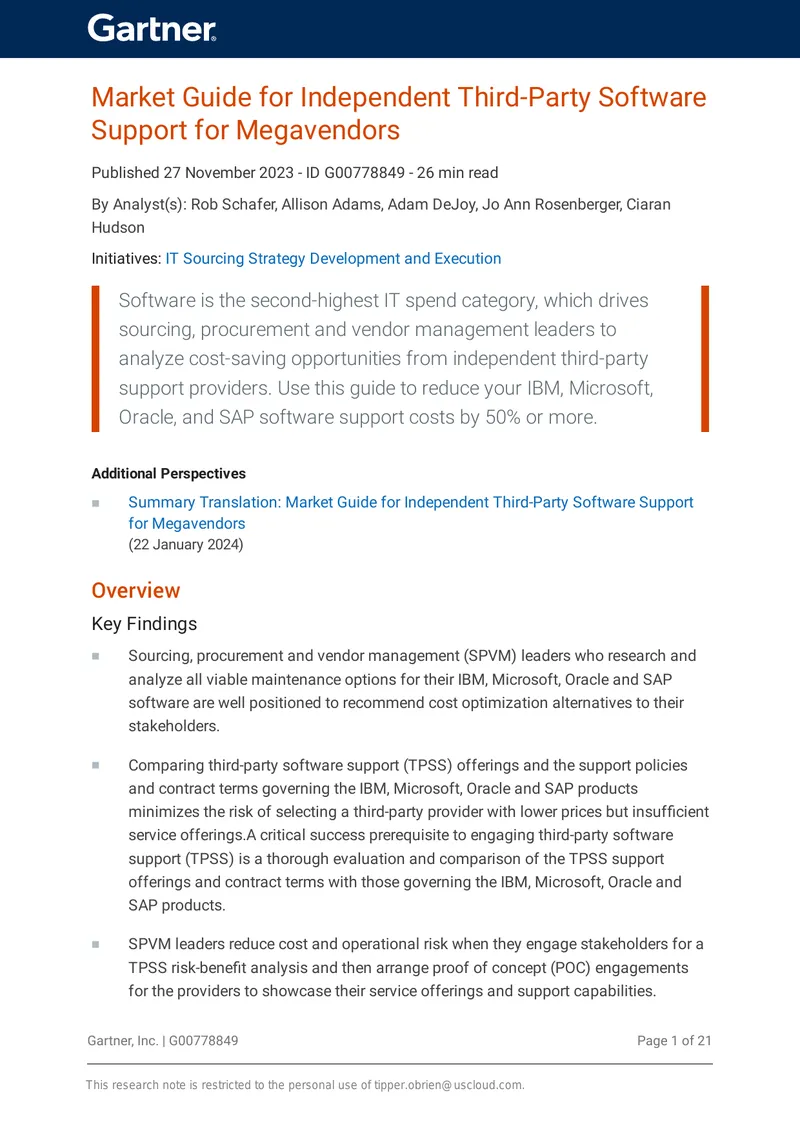 Market Guide for Independent Third-Party Software Support