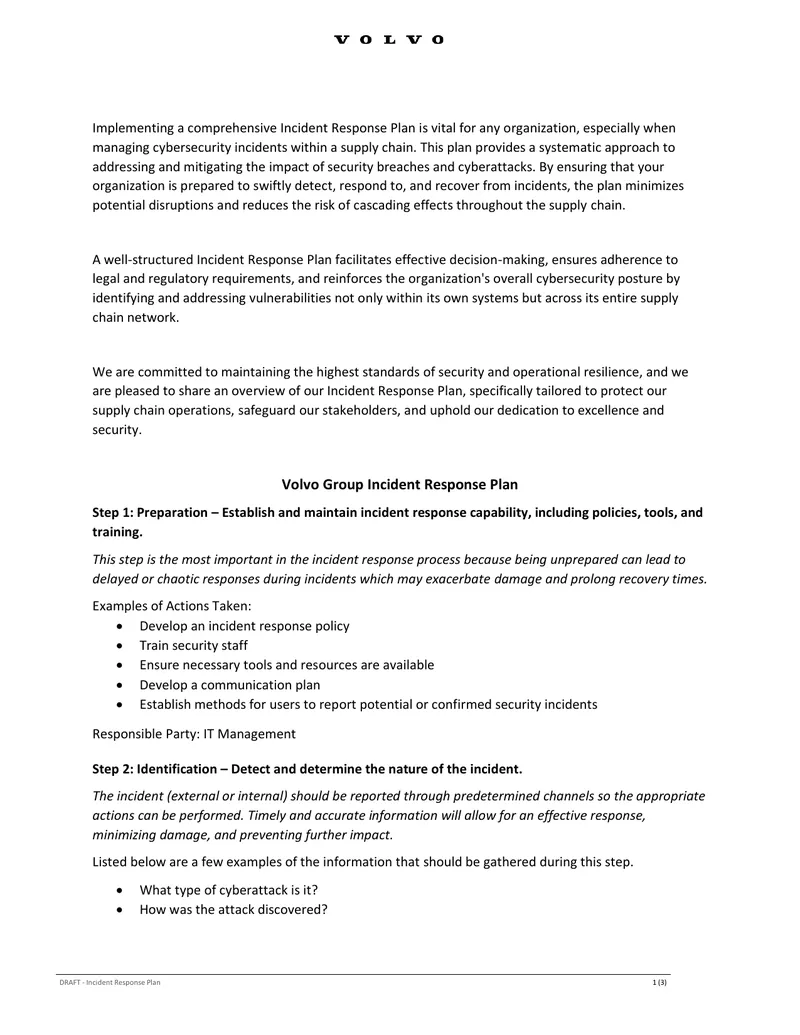 Comprehensive Incident Response Plan for Cybersecurity