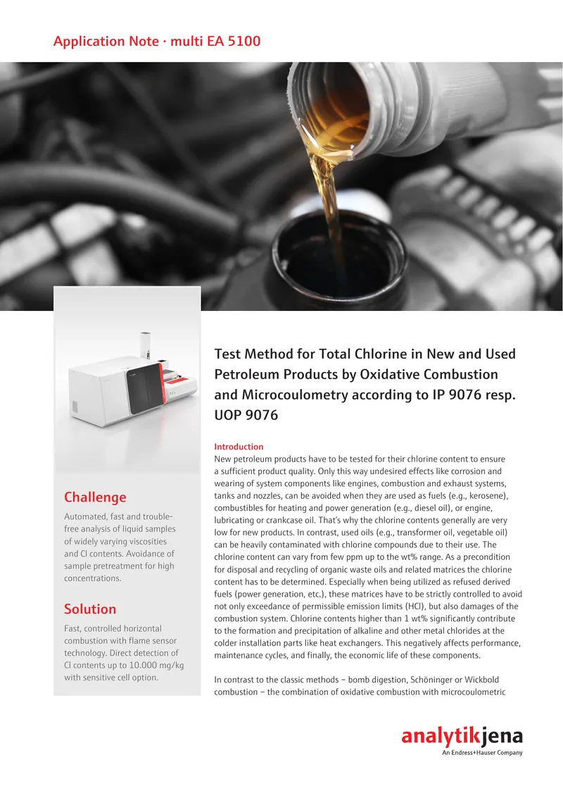 Total Chlorine Analysis Method for Petroleum Products