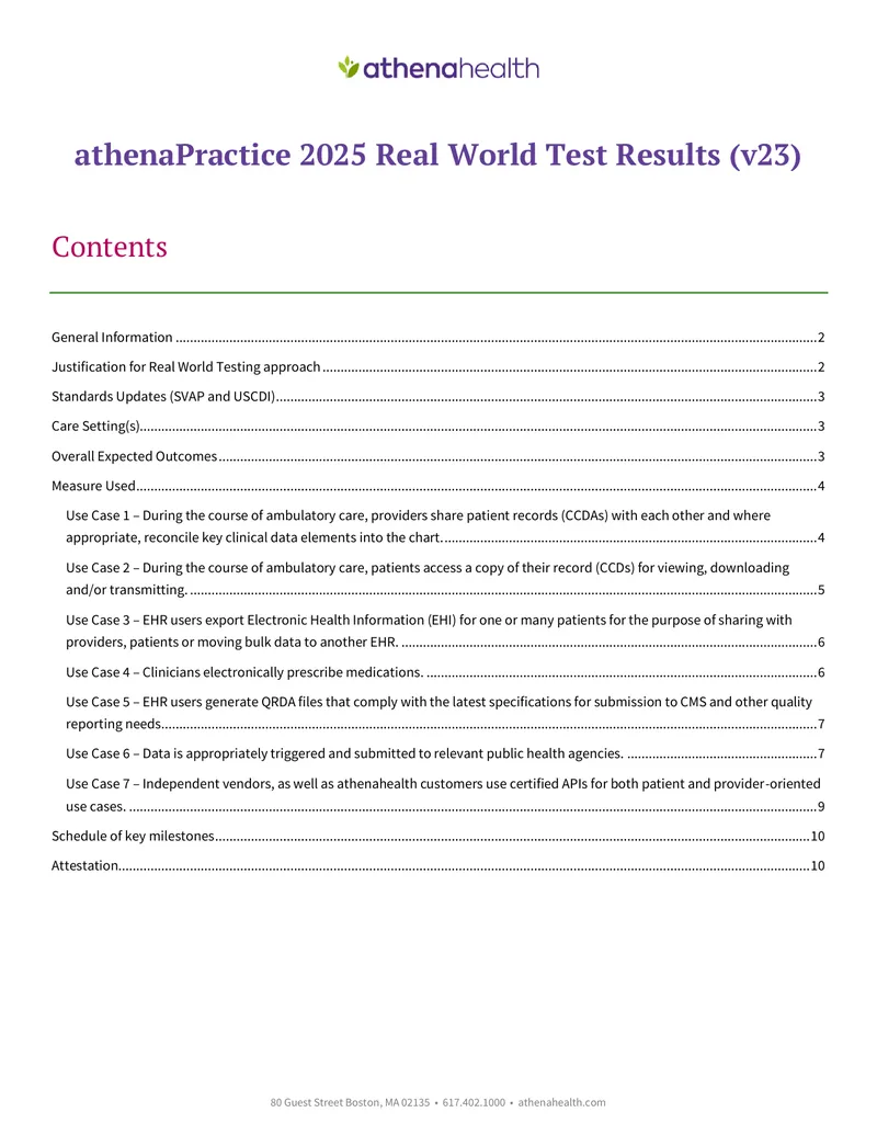 athenaPractice 2025 Real World Testing Results