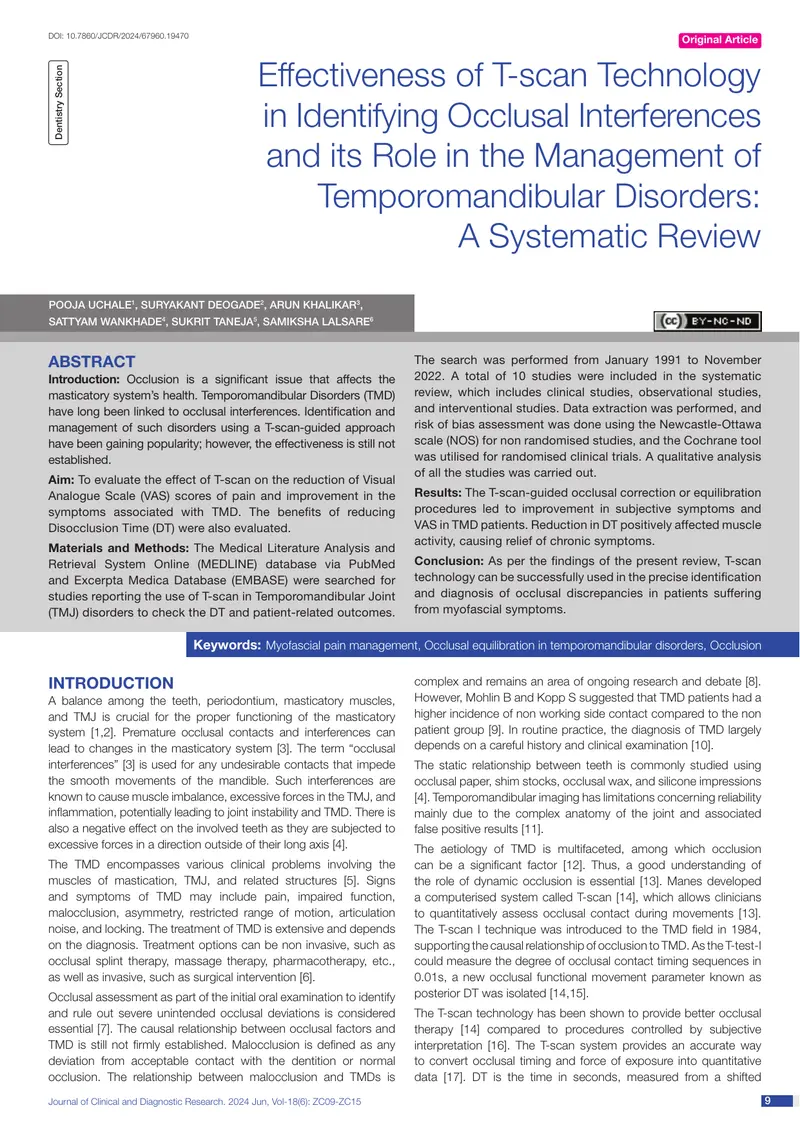Effectiveness of T-scan Technology in Managing TMD