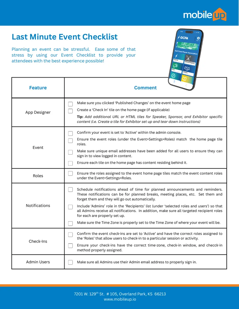 Last Minute Event Checklist and App Checklist