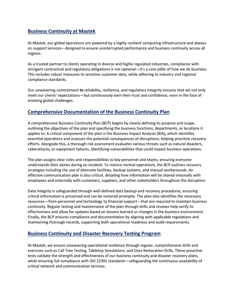 Business Continuity Strategy and Compliance Framework