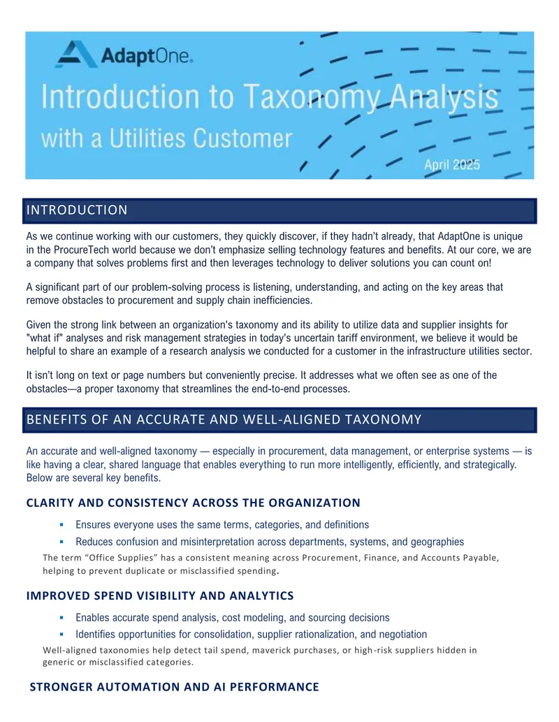 Taxonomy Analysis for Utilities Procurement and Supply Chain