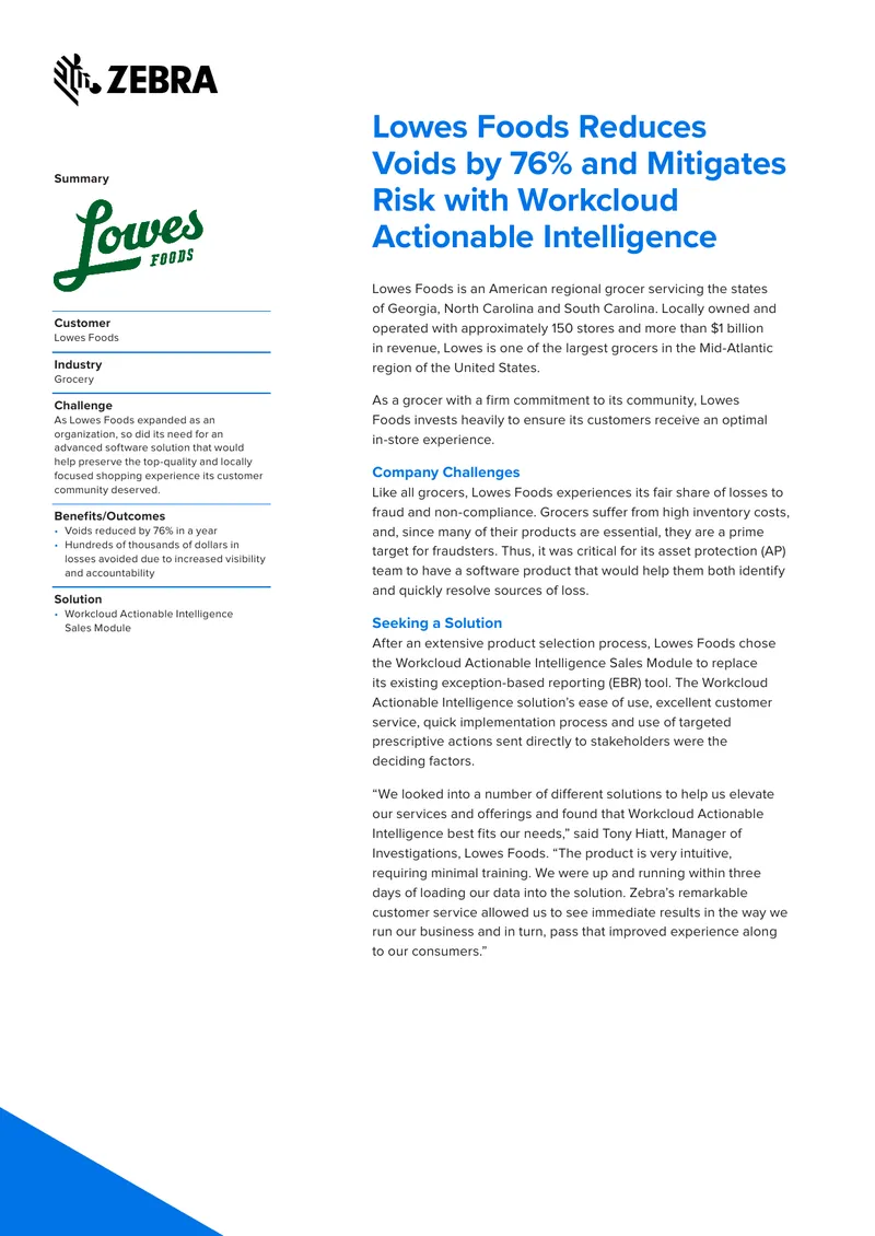 Lowes Foods Implements Workcloud Actionable Intelligence
