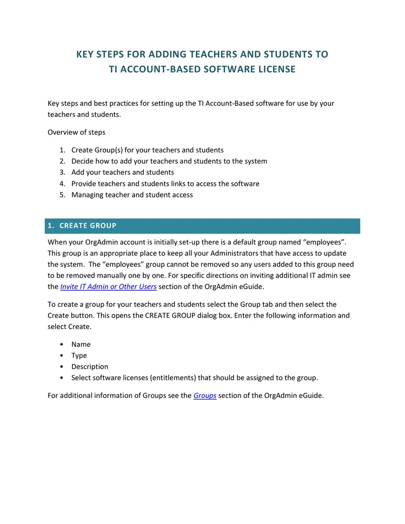 Key Steps for Adding Teachers and Students to TI Software