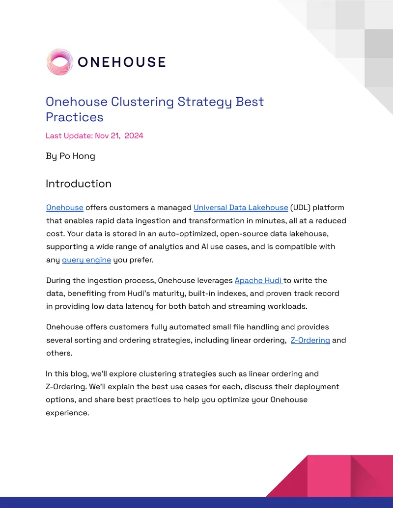 Onehouse Clustering Strategy Best Practices