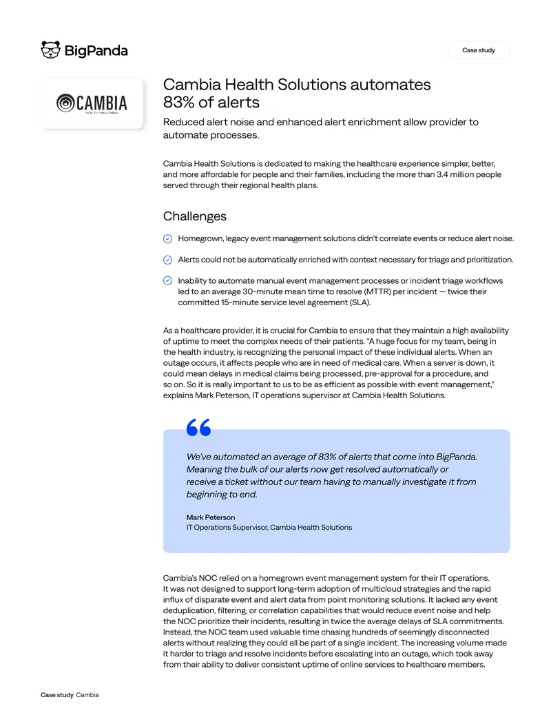 Cambia Health Solutions Alert Automation Case Study