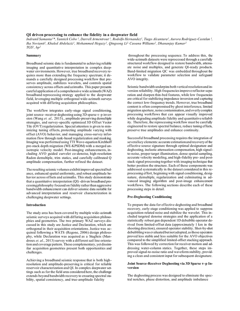 Broadband Seismic Data Processing in Deepwater Fields