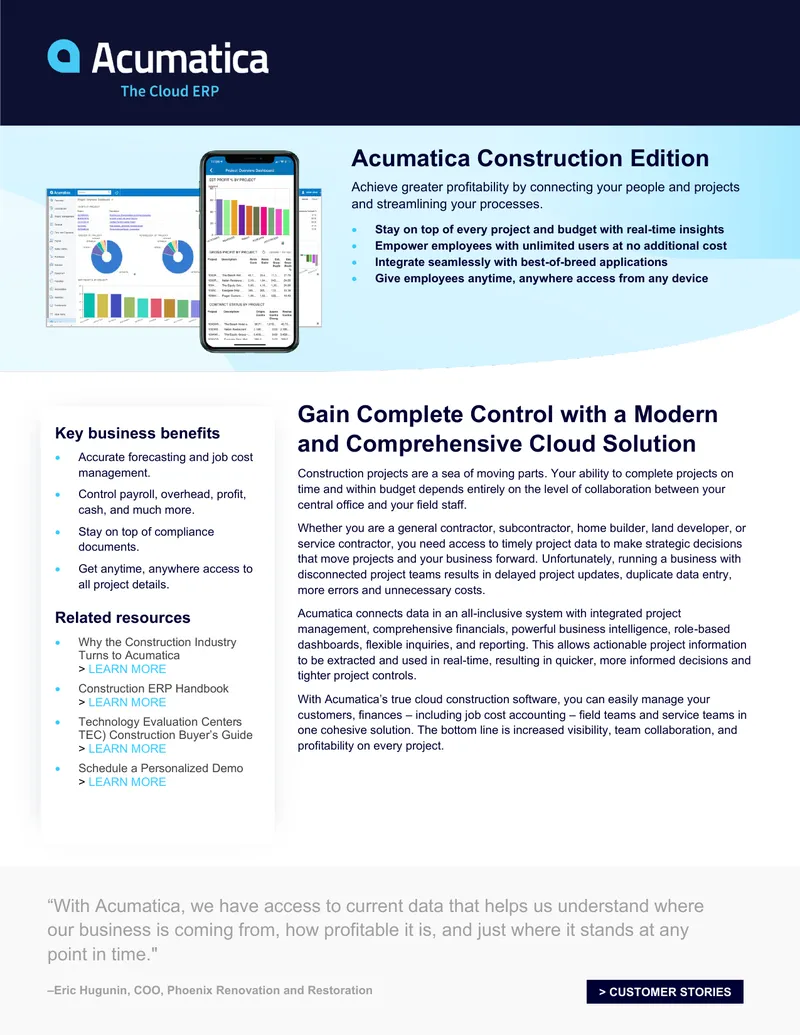 Acumatica Construction Edition Cloud ERP Overview
