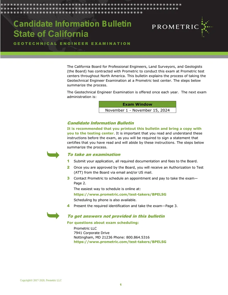 Geotechnical Engineer Examination Candidate Information Bulletin