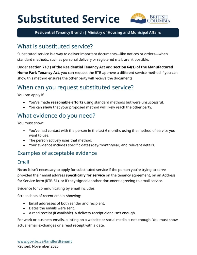 Substituted Service Application Guidelines