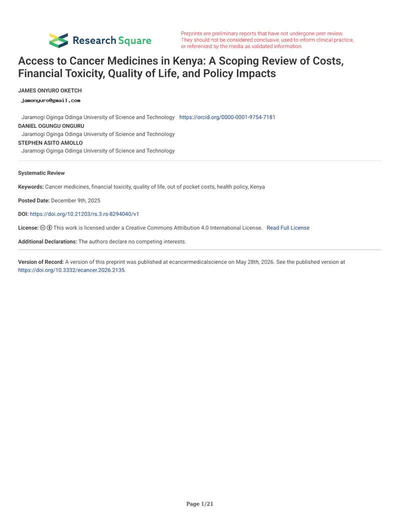 Access to Cancer Medicines in Kenya Scoping Review