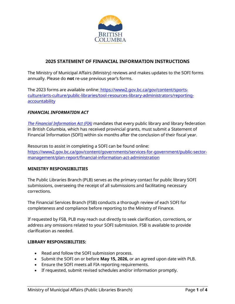2025 Statement of Financial Information Instructions