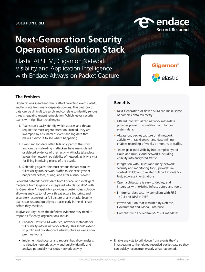 Gigamon Elastic AI SIEM and Endace Packet Capture Solution Brief