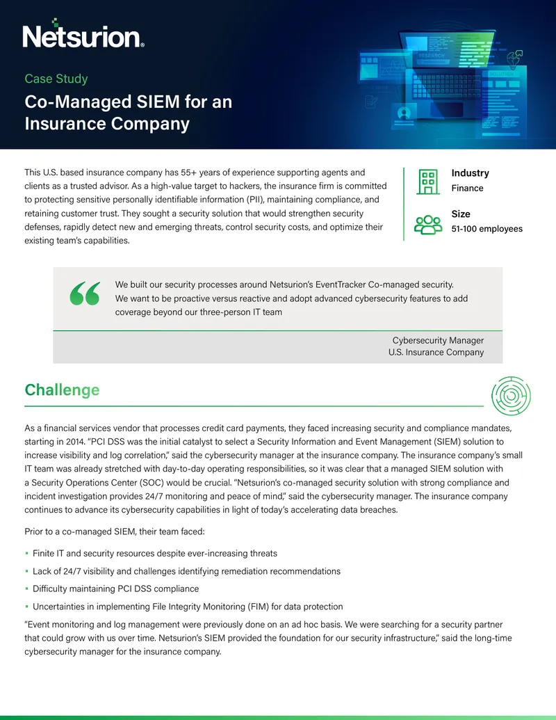 Co-Managed SIEM Implementation for Insurance Company