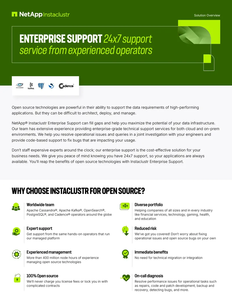 NetApp Instaclustr Enterprise Support Overview