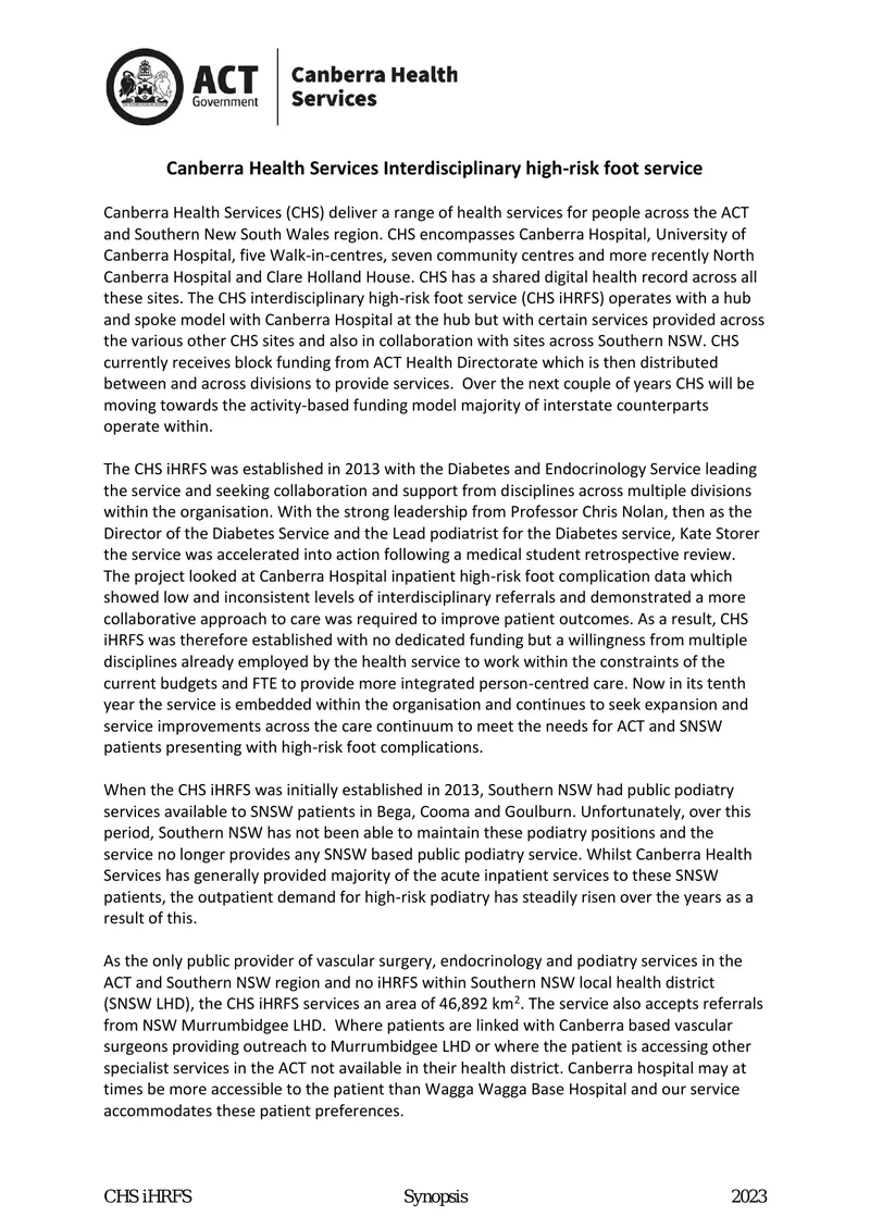 Canberra Health Services Interdisciplinary High-Risk Foot Service Overview