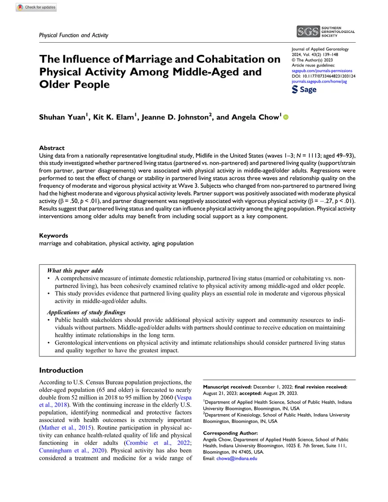 Influence of Partnered Living on Physical Activity