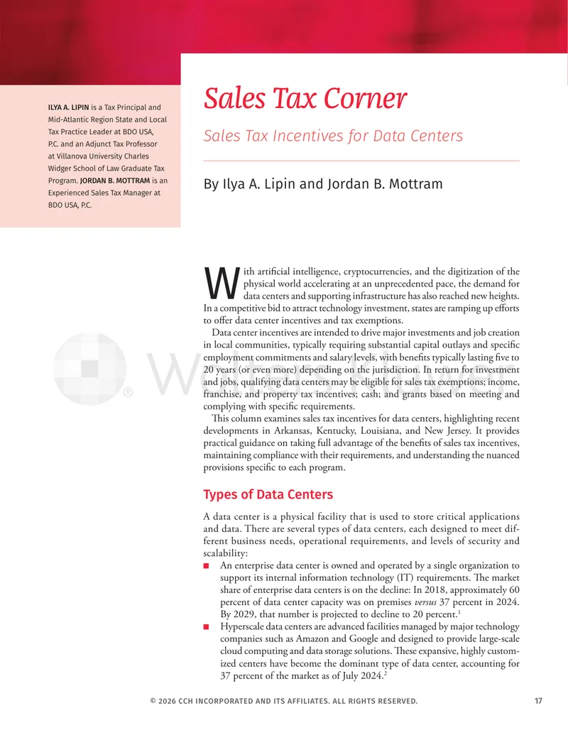 Sales Tax Incentives for Data Centers