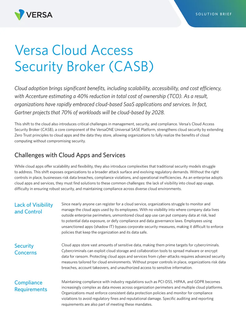 Versa Cloud Access Security Broker Solution Brief